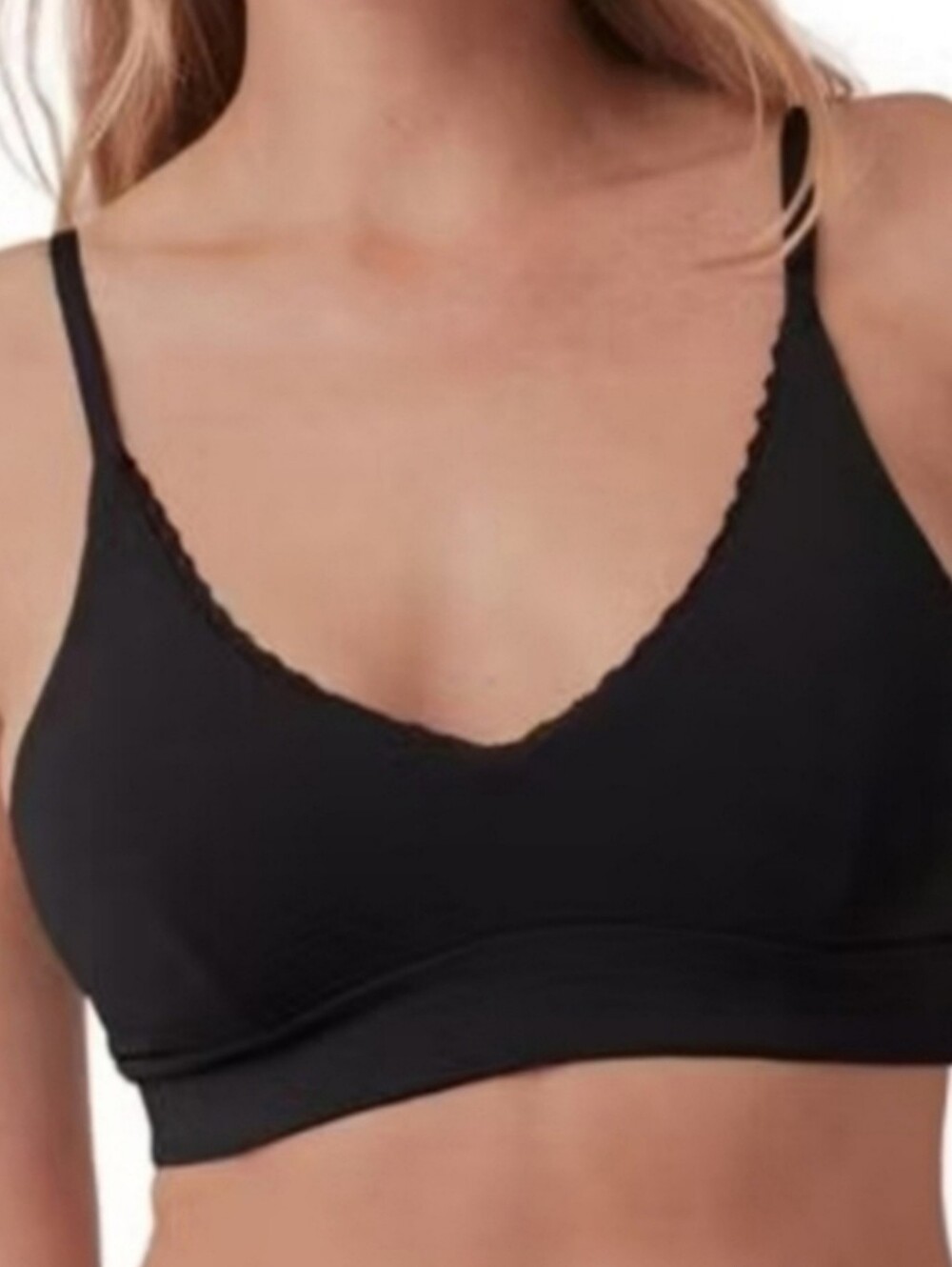 NWOT- Pact Organic Black Wireless Bralette with Lace Neckline